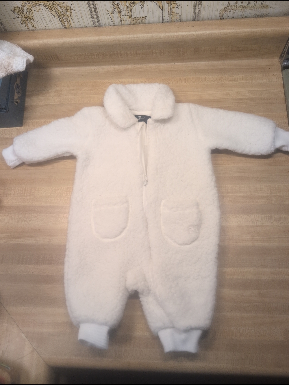 7 For All Mankind Cream Fleece One-Piece Footie